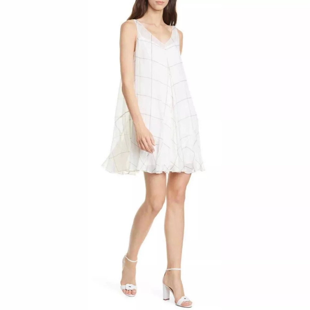 Club Monaco Dress Ivory Windowpane Crepe A Line Pleated Sleeveless Size 4 NEW